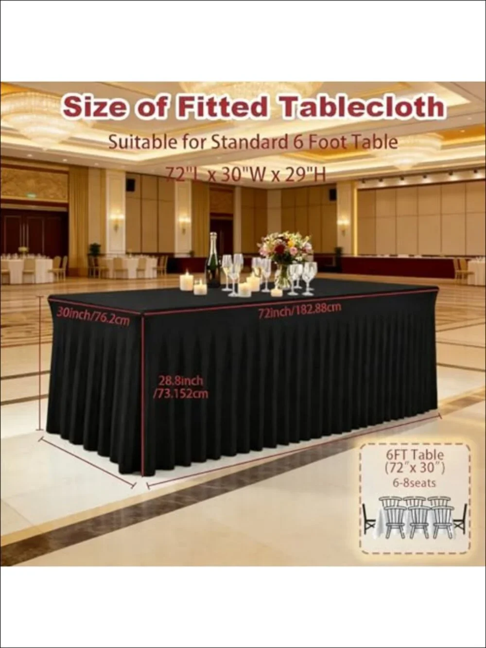 5 Pack Spandex Tablecloths 6ft Rectangle Fitted Covers